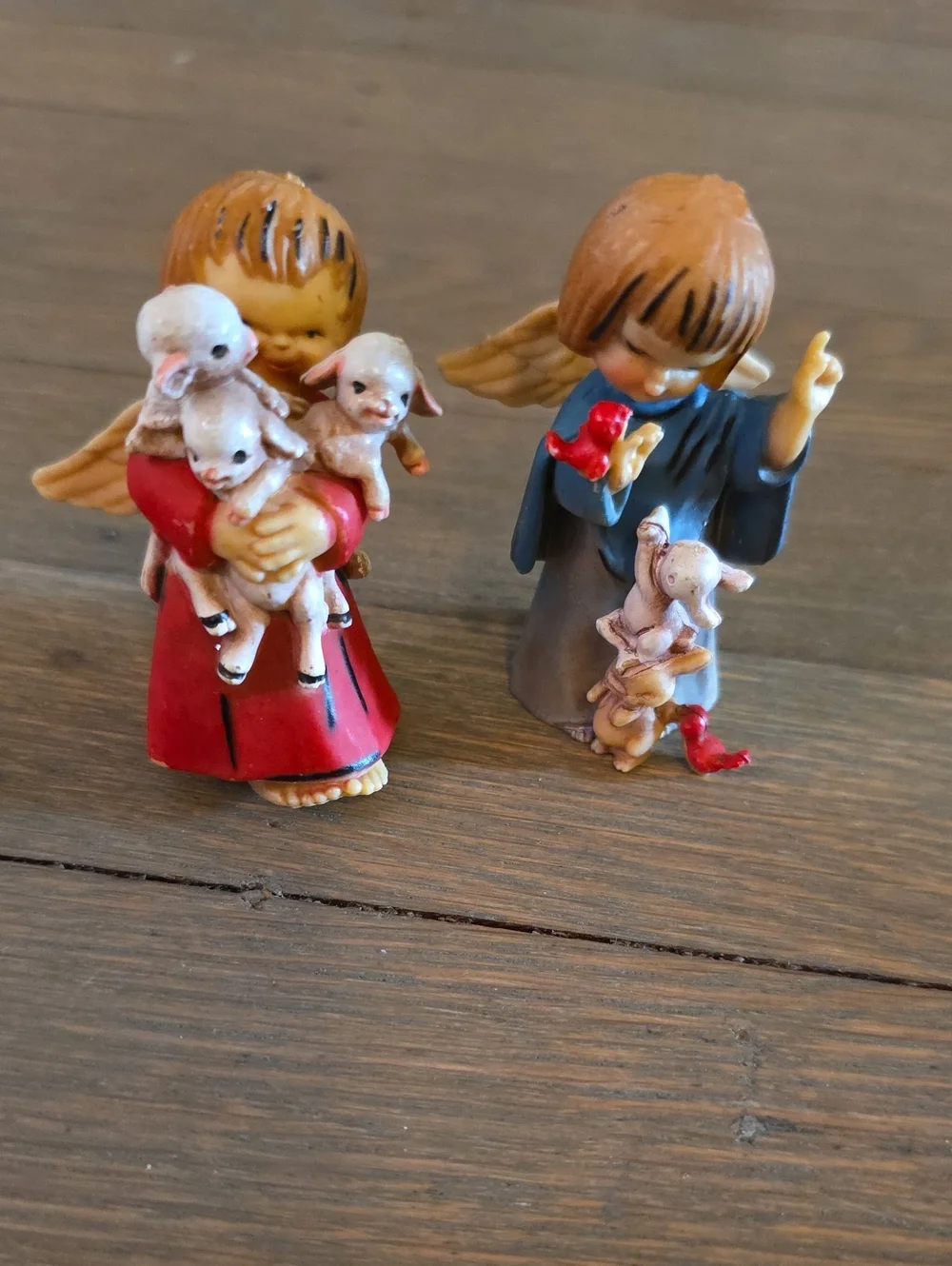 Hand-Painted Holiday Lil Angel Figurine Pair in Red and Blue